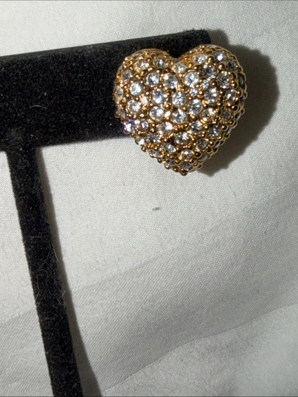 Joan Rivers clip on Gold Heart Crystal Earrings signed